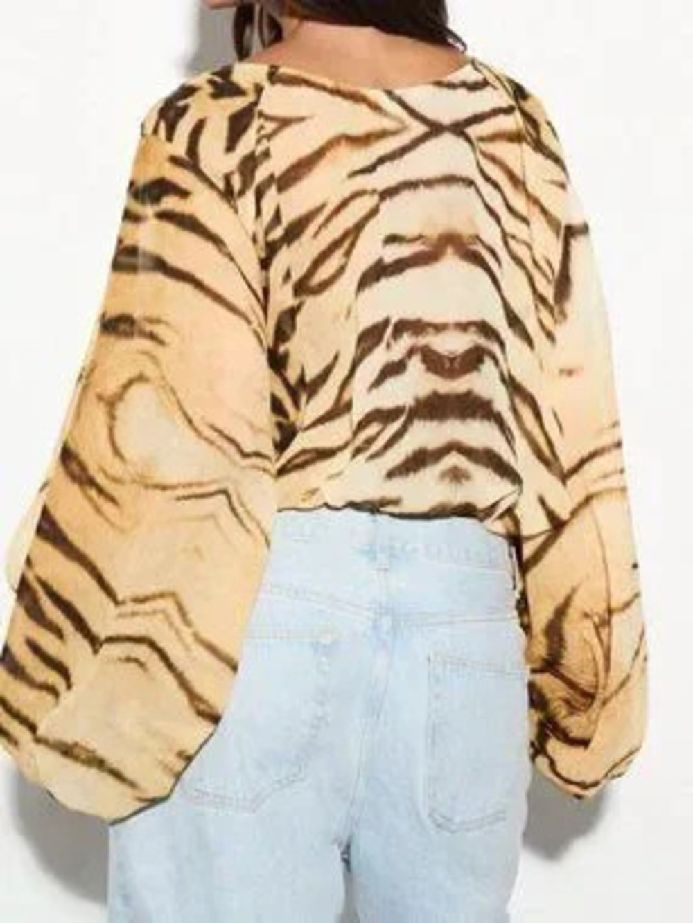 Multicolor Casual Women's Animal Print Lace-Up Blouson Sleeve Ruched Blouse